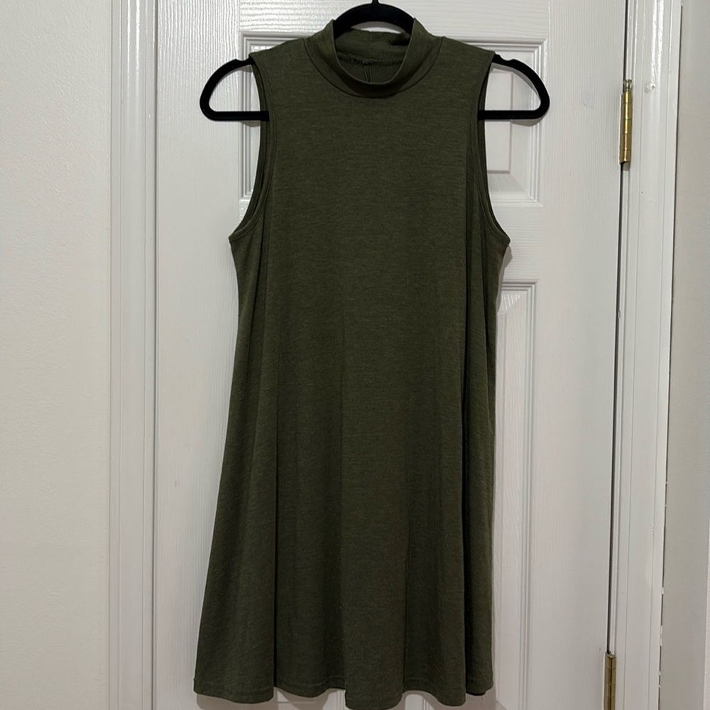 Dark green tank, mock-neck dress